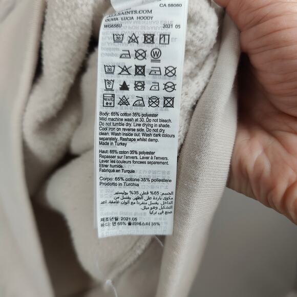 AllSaints Olivia Lucia Hoodie‎ Womens XS Pale Gray Pink Graphic Pullover Fleece - Picture 10 of 11